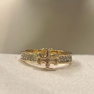 Tory Burch Kira Gold Pavé Crystal Logo Ring